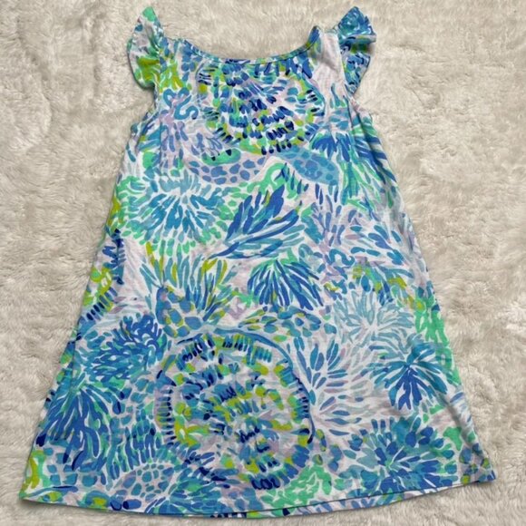 Lilly Pulitzer Girl's Blue Green Ella Shell of a Party Print Dress Size Small - Picture 3 of 6